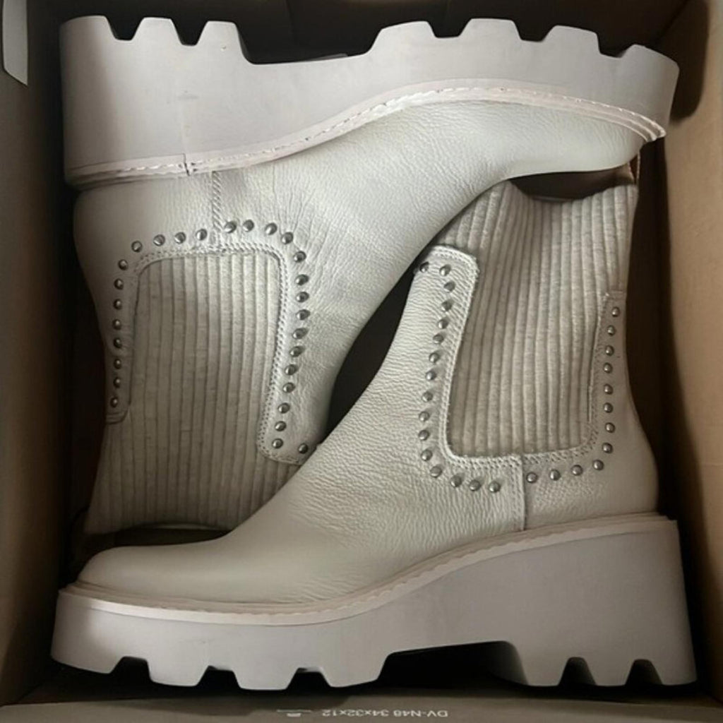 NEW Dolce Vita Hoven Stud H2O Waterproof Chelsea Boots, Ivory Leather Size 9.5