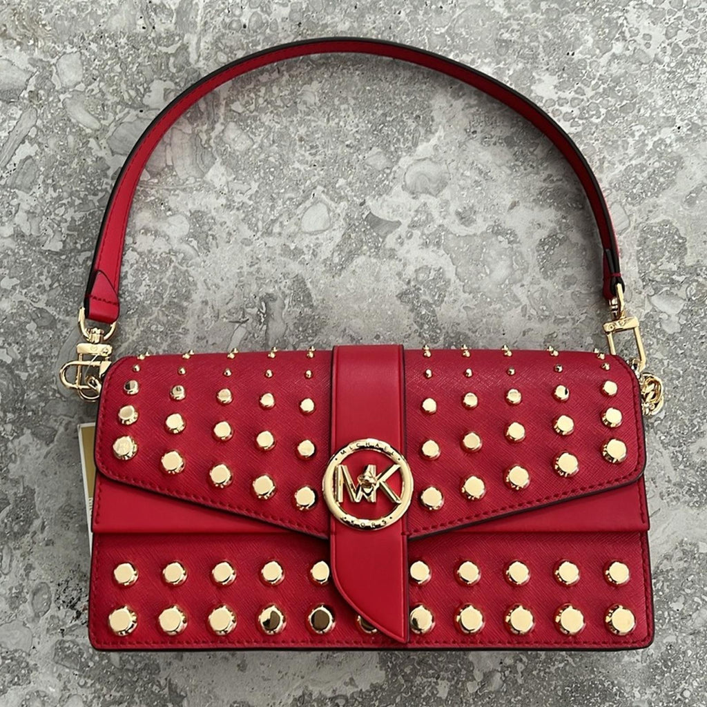 Michael Kors Studded Leather Convertible Shoulder Bag, Red NWT Retail $498