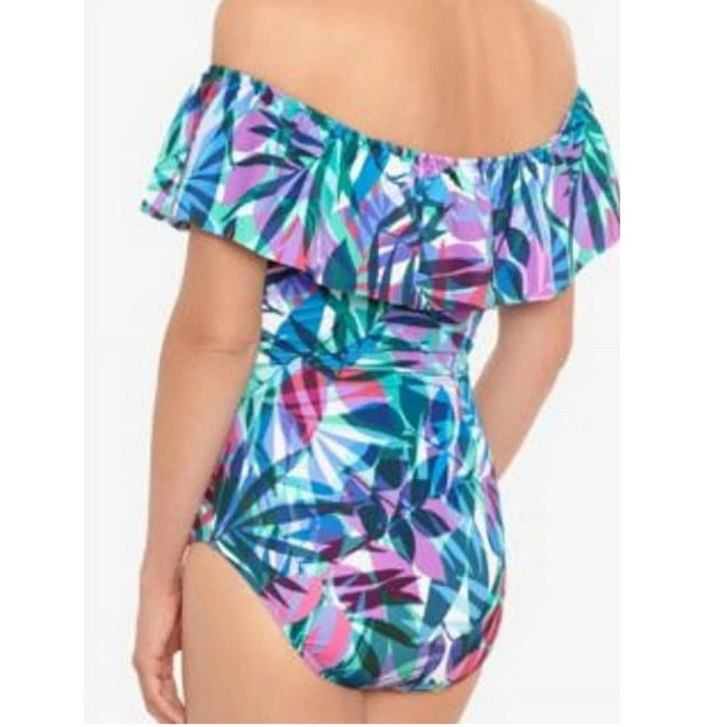 Swim Solutions Off-The-Shoulder Tummy-Control One-Piece Swimsuit, Size 16 NWT