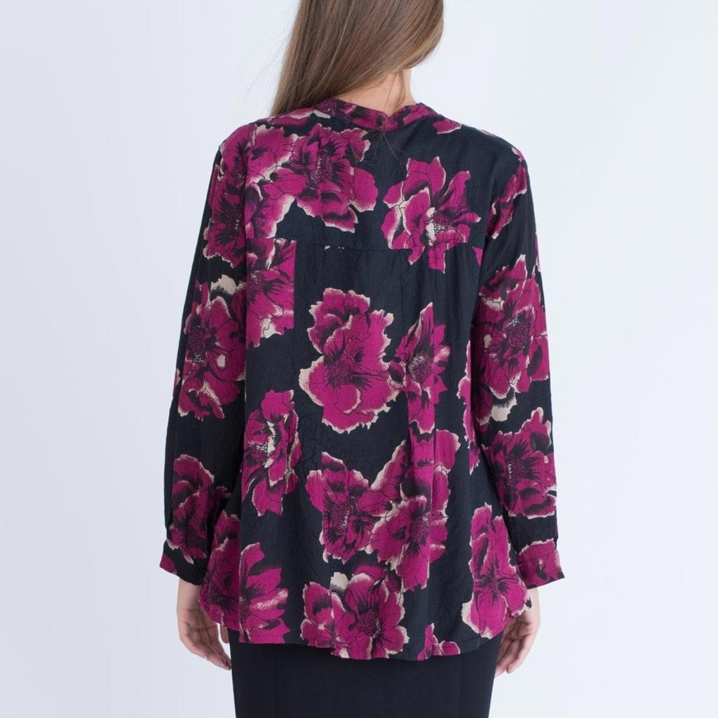 Masai Imka A-Shape Regular Big Peony Print Blouse Black & Pink Size M Retail £95