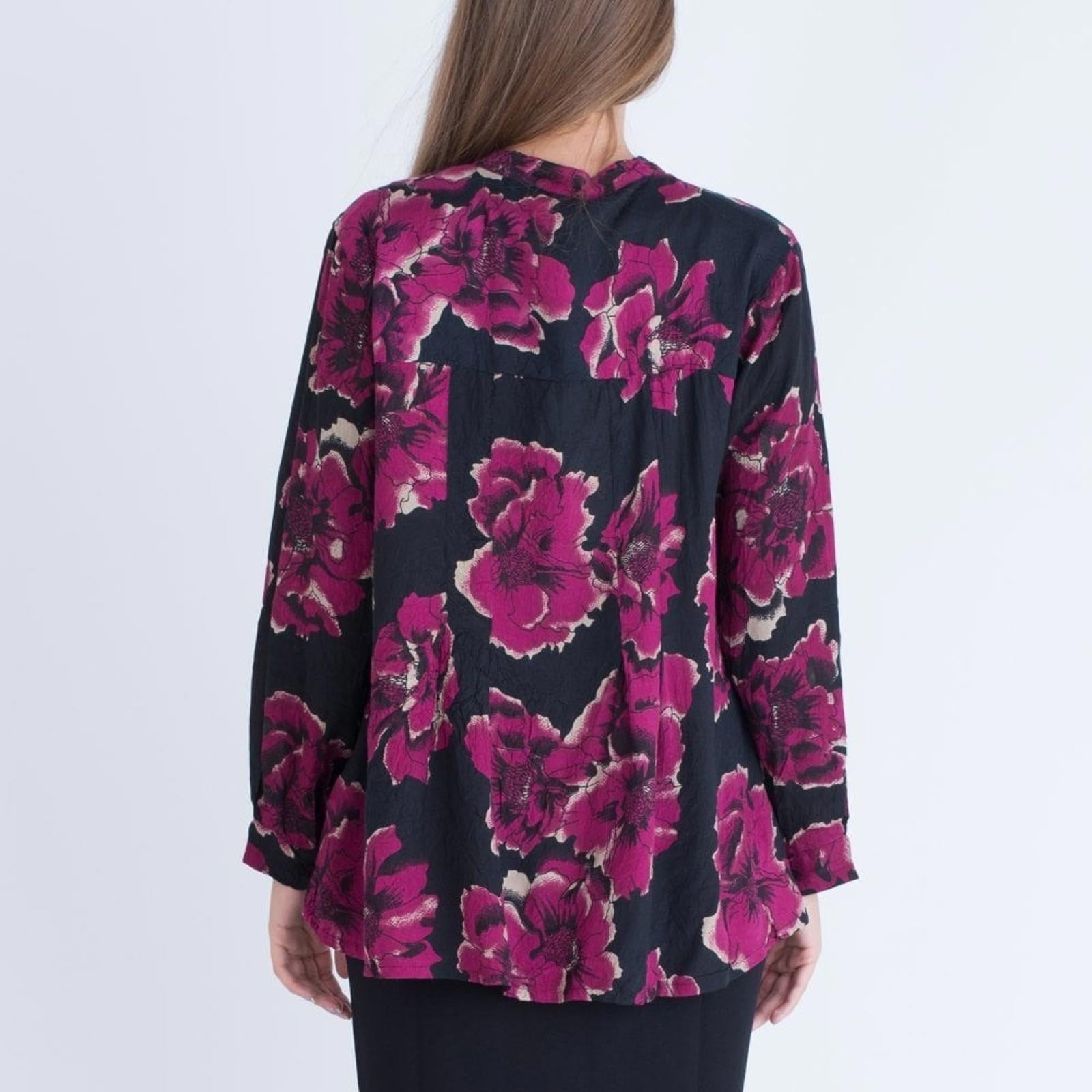 Masai Imka A-Shape Regular Big Peony Print Blouse Black & Pink Size M Retail £95