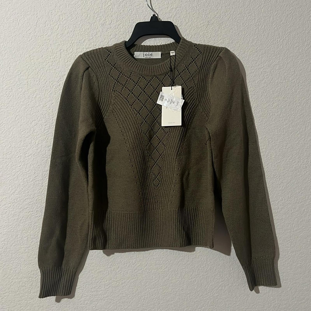 Joie Iena Pointelle Knit Sweater in Stone Grey, Size XS NEW w/Tag $328