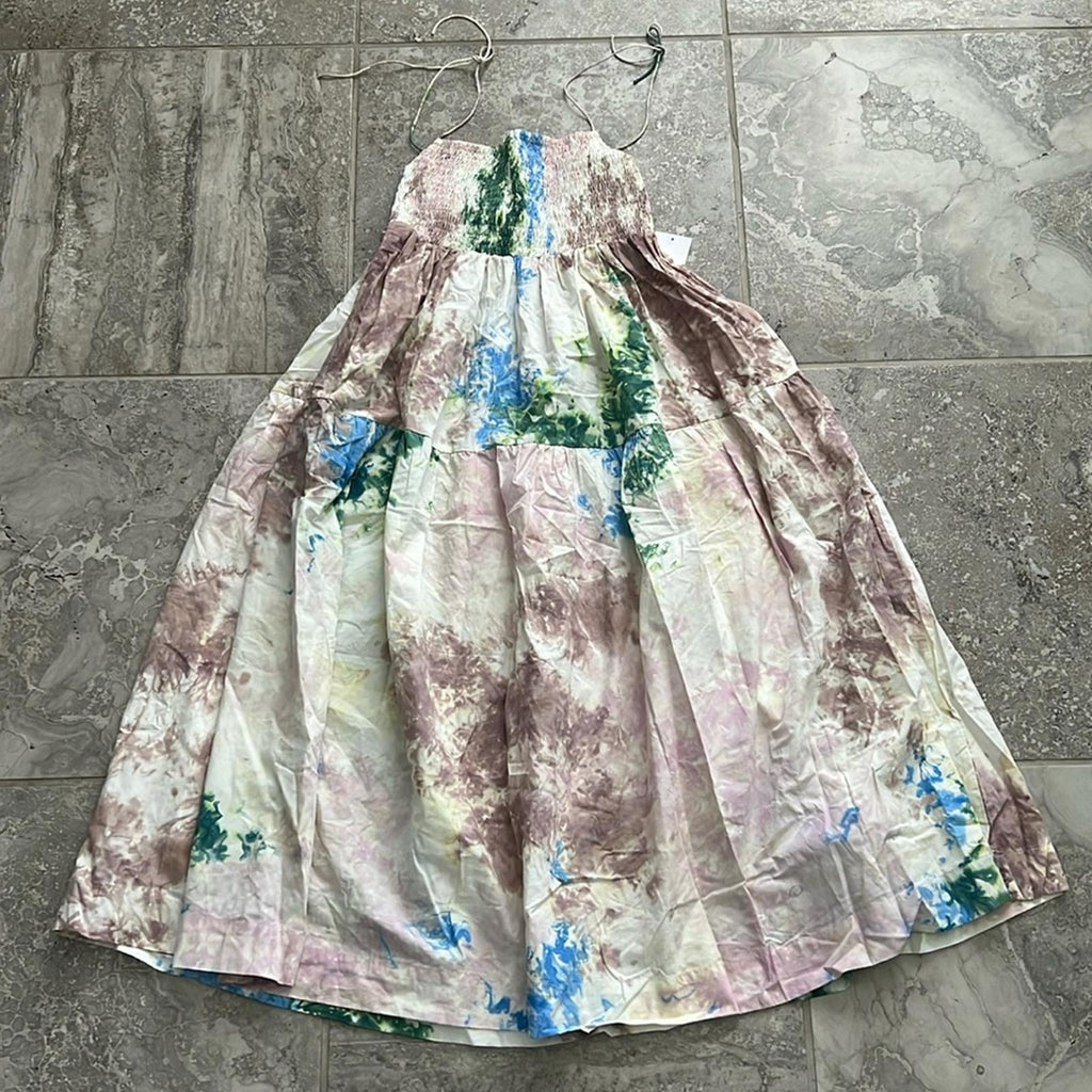 S/W/F Anthropologie Shirred Midi Dress in Skyline, Size S New w/Tag Retail $329