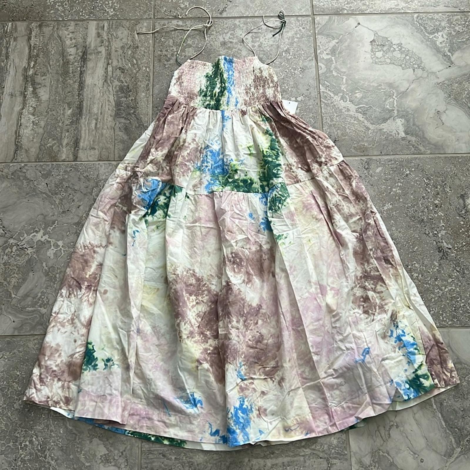 S/W/F Anthropologie Shirred Midi Dress in Skyline, Size S New w/Tag Retail $329