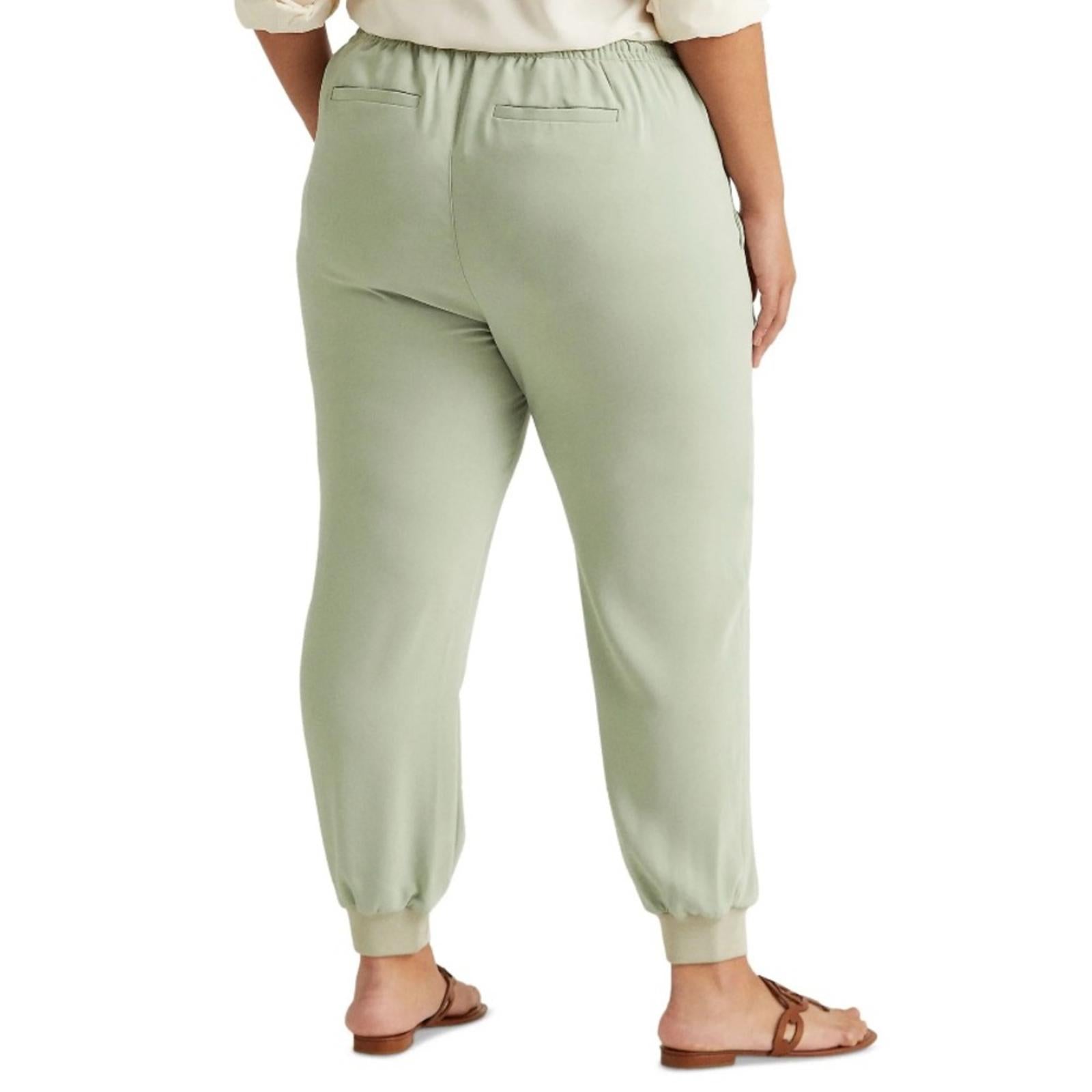 Lauren Ralph Lauren Green Drawstring Crepe Cuffed Pants Plus Size 18W NWT $155