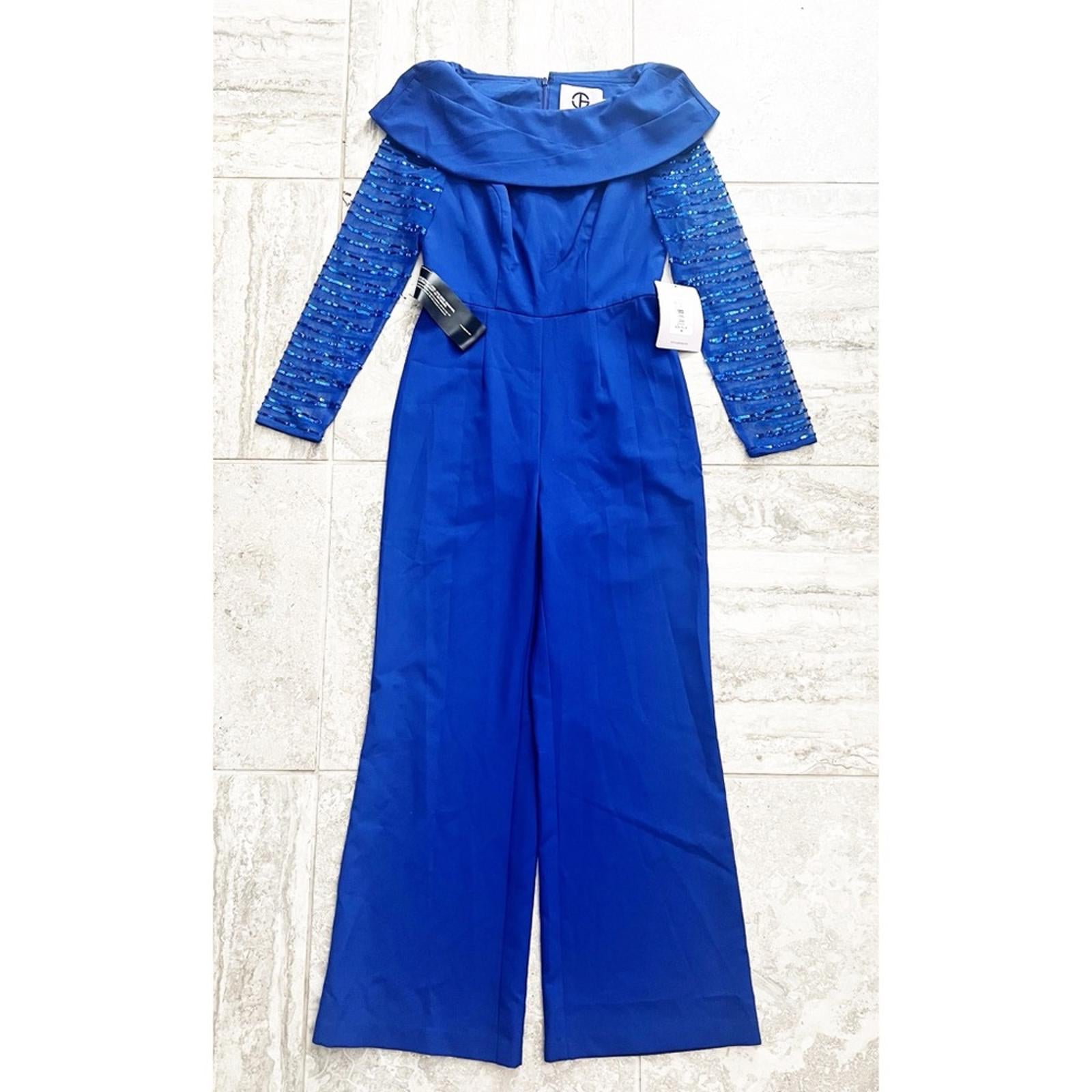 JS Collections Sequined Pintuck Jumpsuit in Blue, Size 4 New w/Tag, Retail $298
