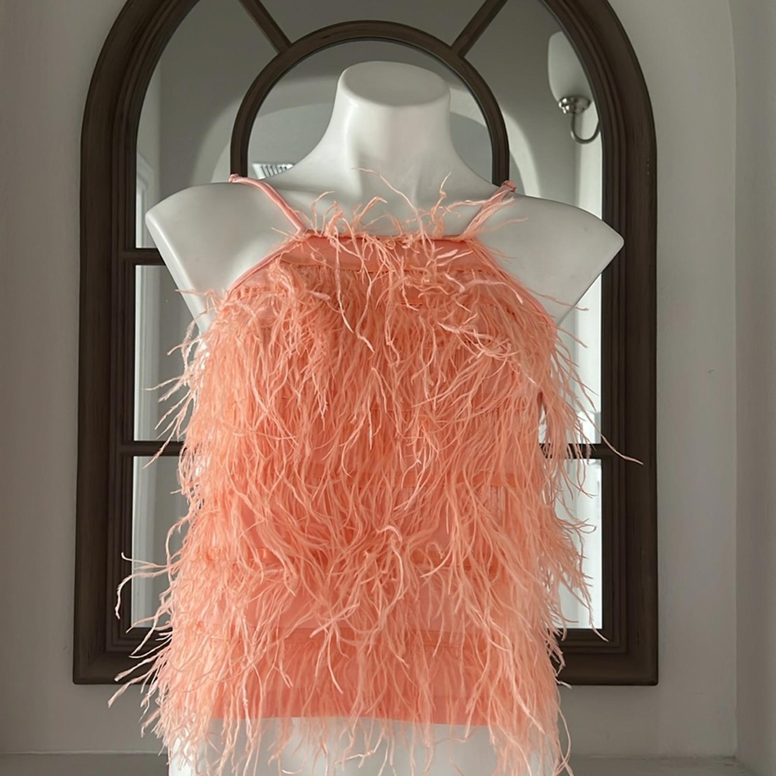 Lucy Paris Aida Feather Top, Peach Size S New w/Tag
