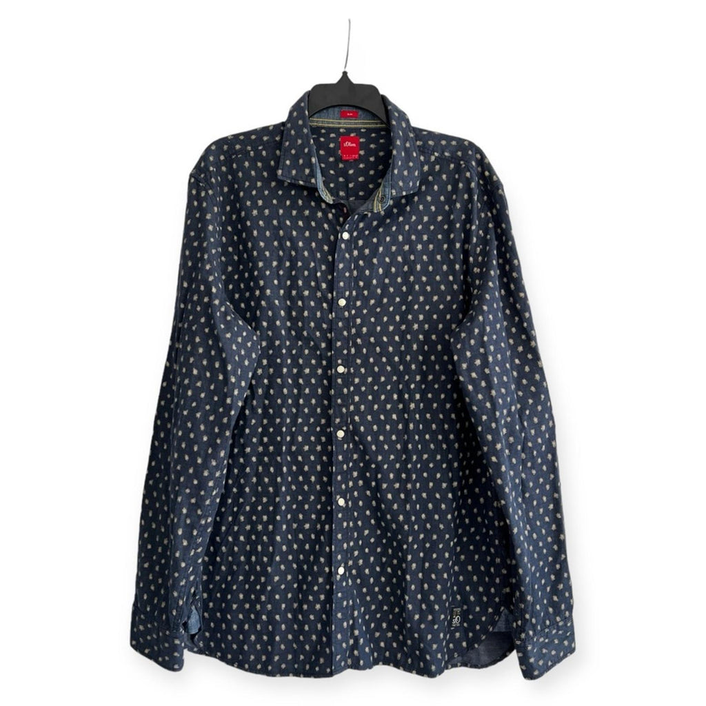 s.Oliver Slim Fit Shirt with All-Over Print, Denim Shirt, Size XL EXCELLENT!