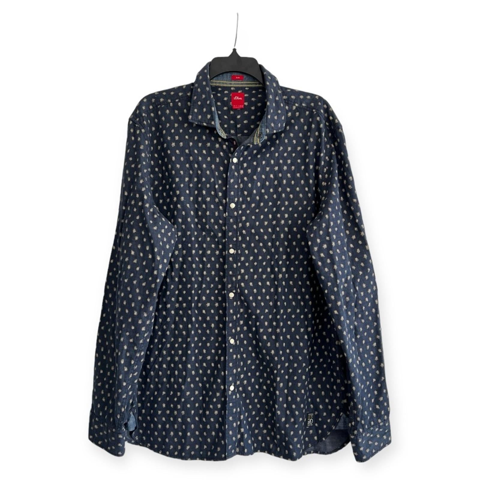 s.Oliver Slim Fit Shirt with All-Over Print, Denim Shirt, Size XL EXCELLENT!