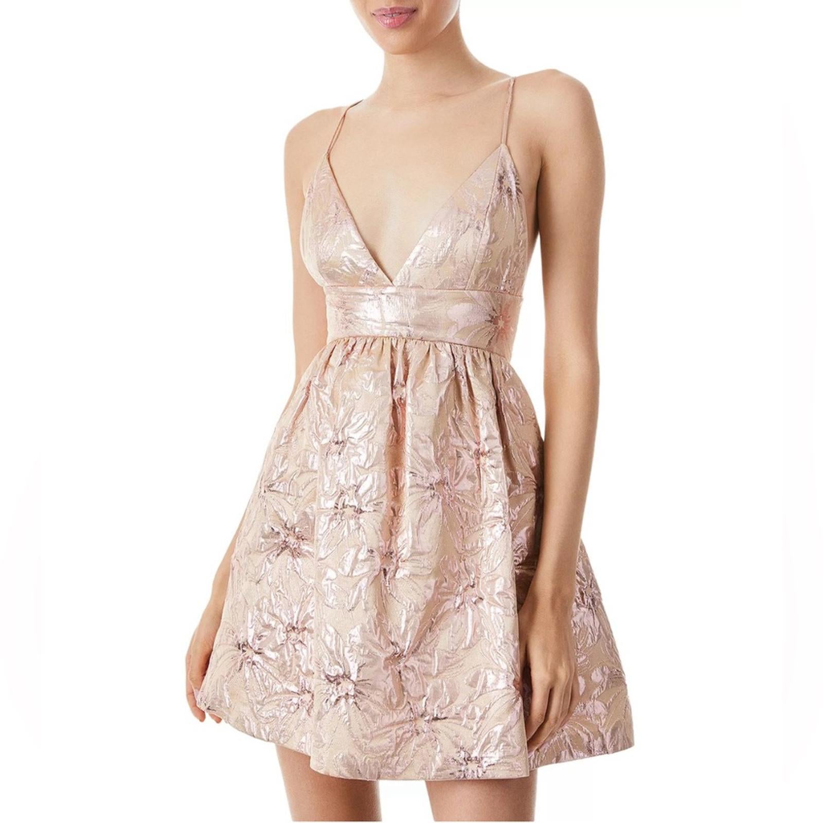 Alice+Olivia Foley Brocade Party Dress, Rose Gold, Revolve Size 0 New w/Tag $495