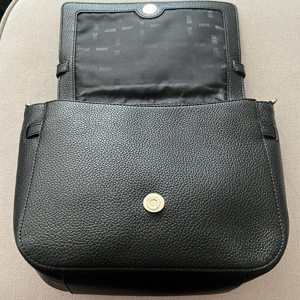 DKNY Penelope Small Flap Crossbody in Black/Gold, Retail $168