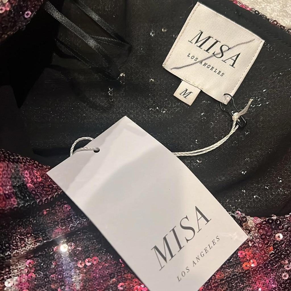 MISA Revolve Nova One-Shoulder Sequin Mini Dress, Purple Size M New w/Tag $370