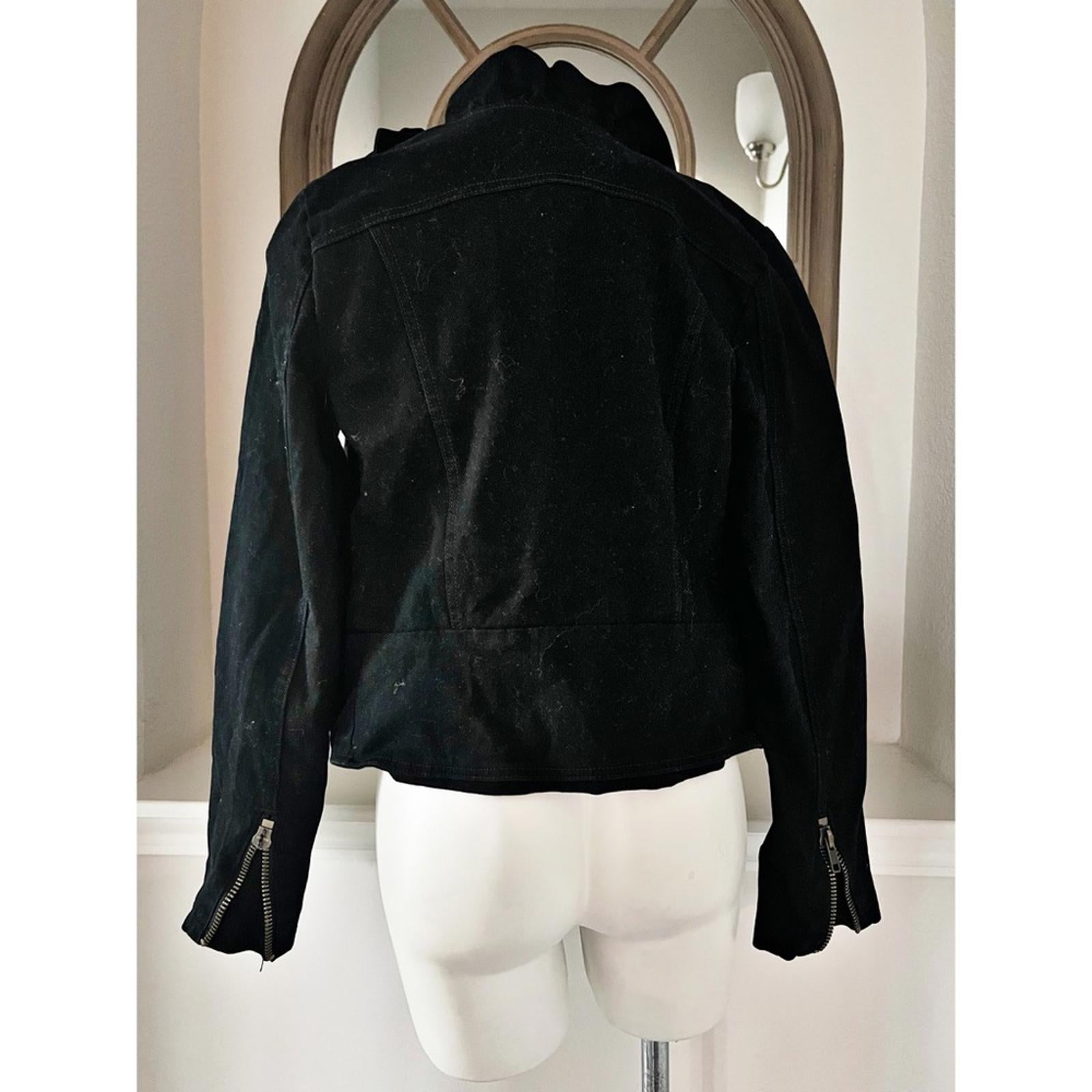 Anthropologie’s Sanctuary Ruffle Collar Denim Moto Jacket, Black Size S