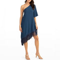 Trina Turk Gull One-Shoulder Fringe-Hem Dress, Size L New w/Tag