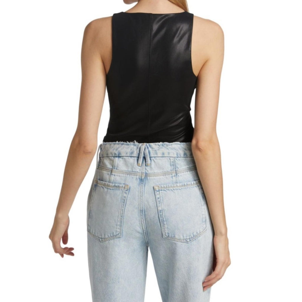 NEW Good American Faux Leather High-Neck Bodysuit in Black Size 4/XL NEW w/o Tag