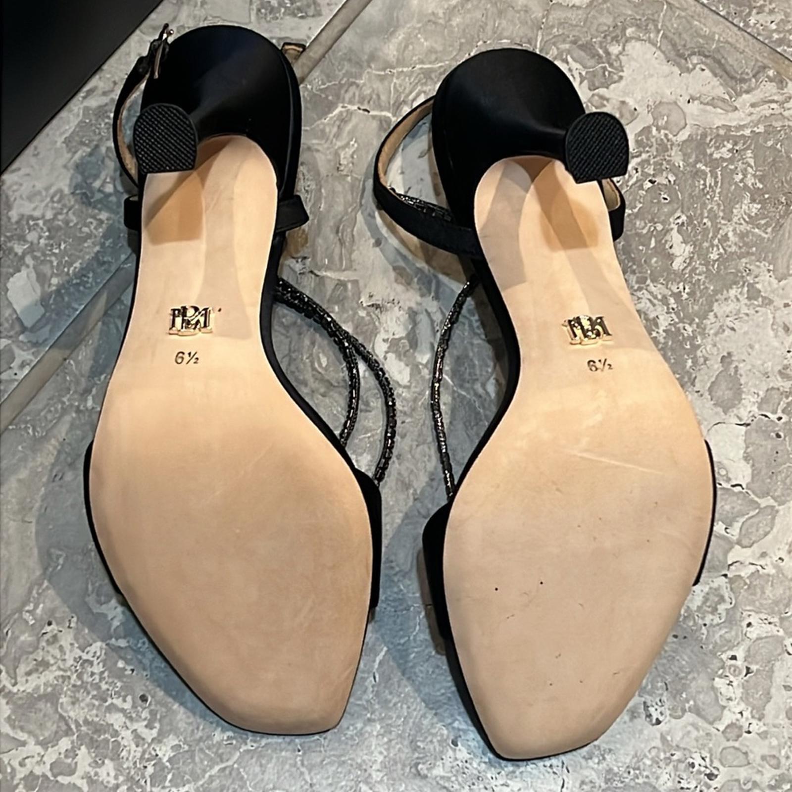 Badgley Mischka Neville Embellished Sandals Black Satin Size 6.5 NEW in Box $225