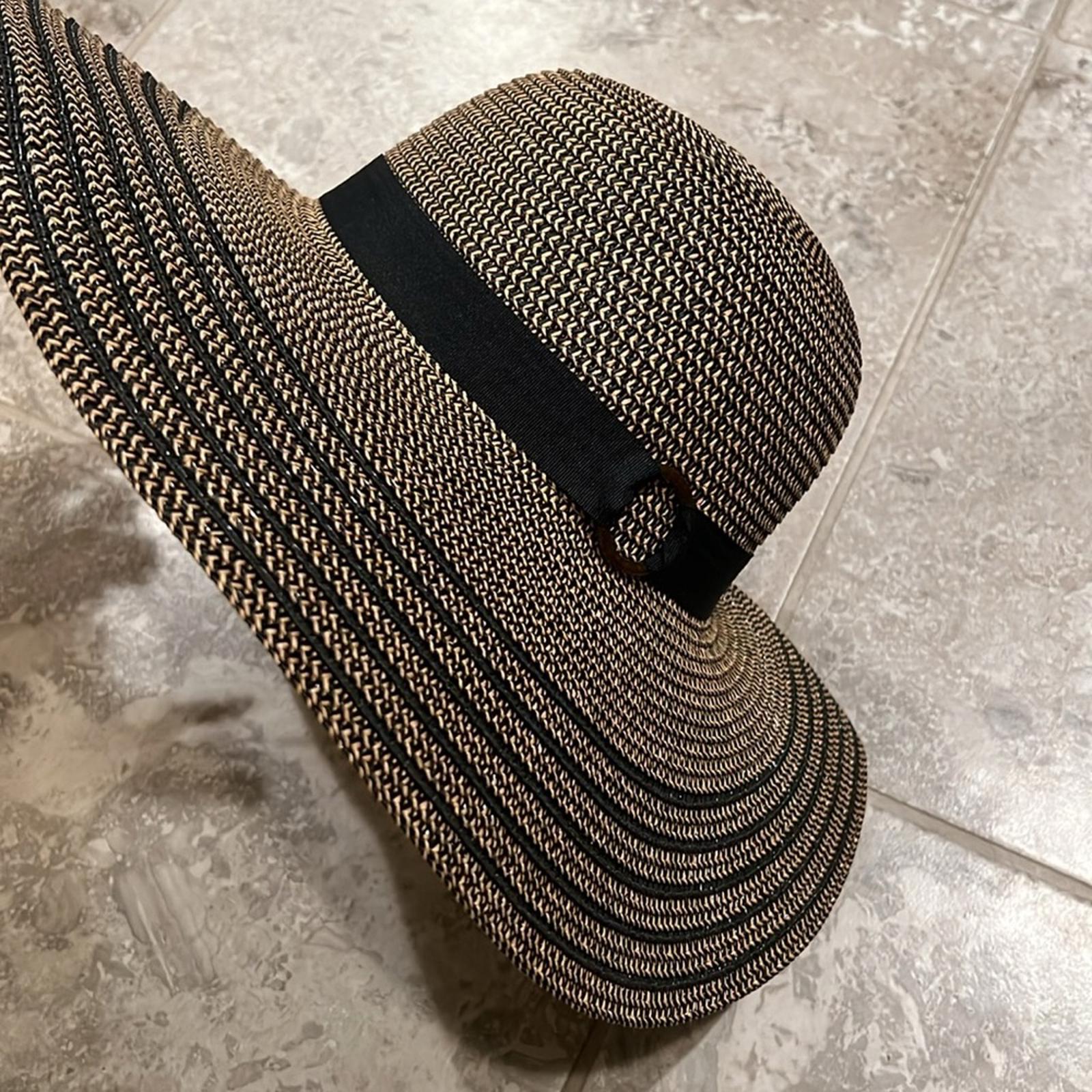 INC Natural Black Striped-Brim Floppy Hat, One Size New w/Tag $48.50