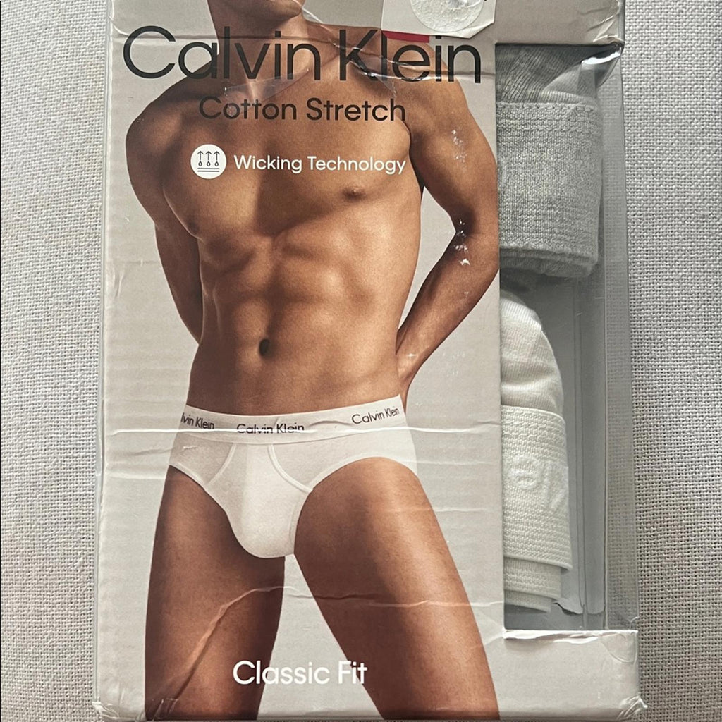Calvin Klein 2-Pack Cotton Stretch Hip Briefs Underwear in Cream & Gray, Size XL