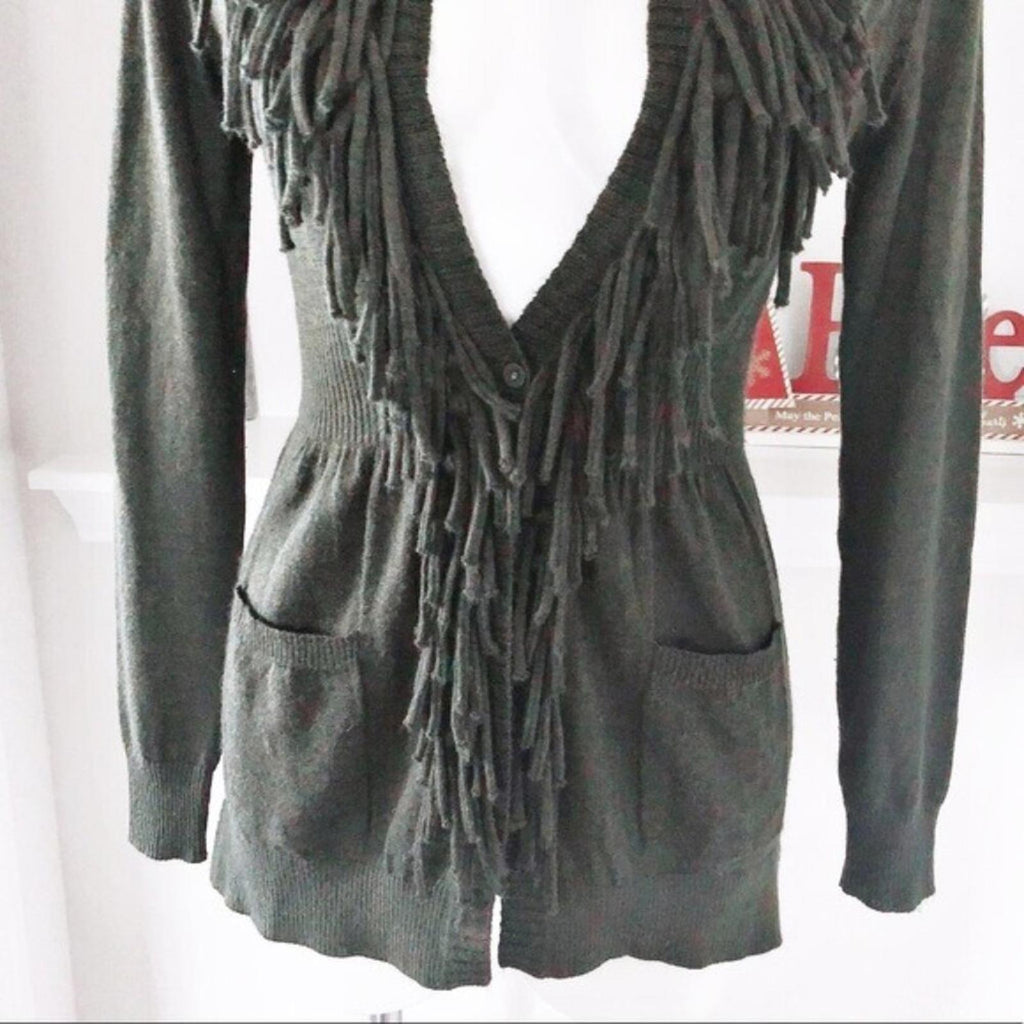 Rebecca Taylor Peplum Wool Fringe Cardigan, Size M, Retail $325