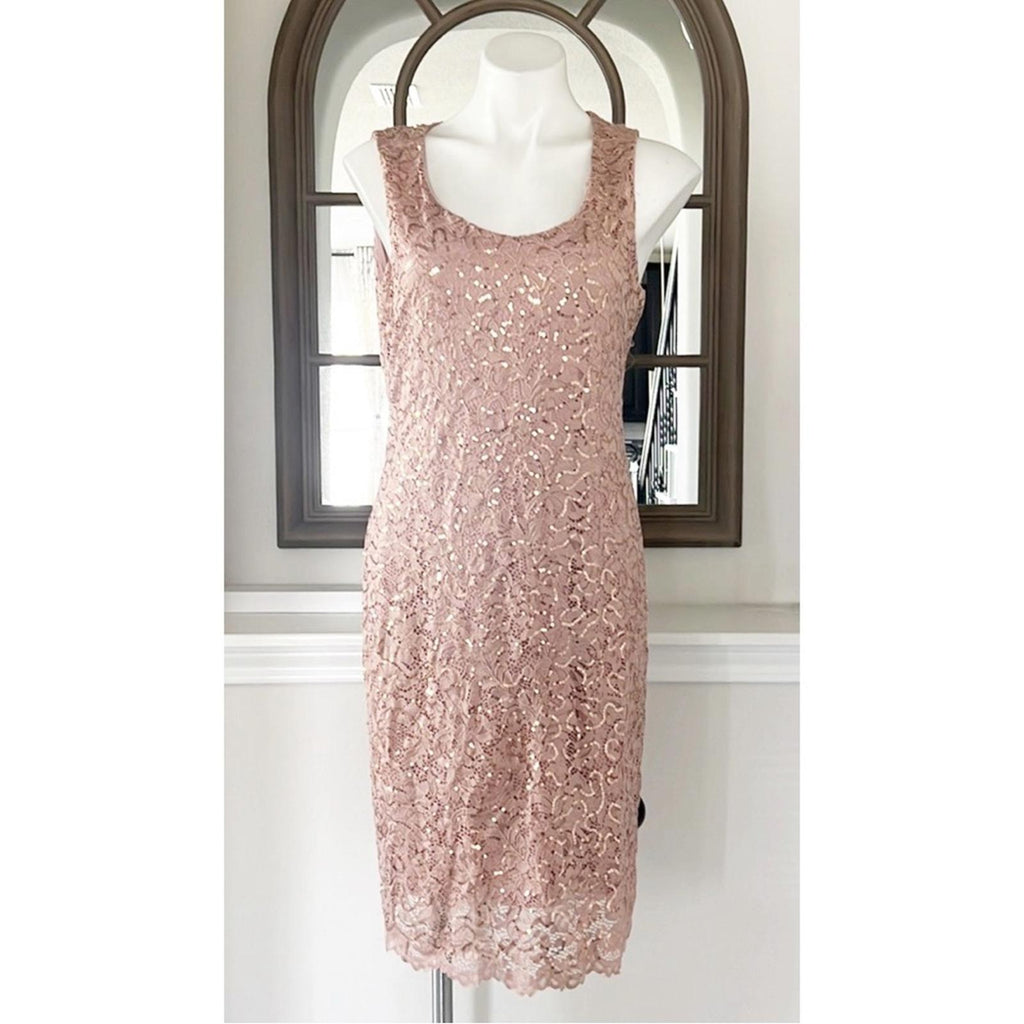 Marina Lace & Sequined Cocktail Dress in Blush Pink, Size 8 New w/Tag $189