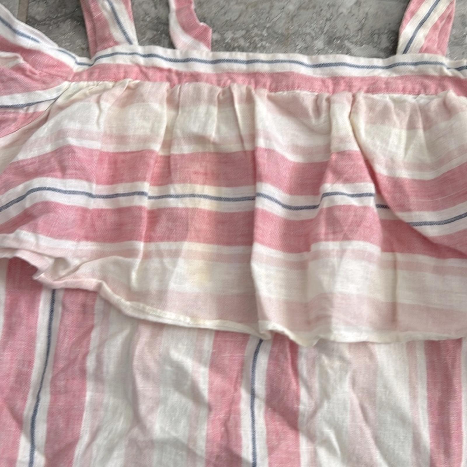 Parker 100% Linen Striped Scotlyn Off-the-Shoulder Top, Pink/White Size S Retail