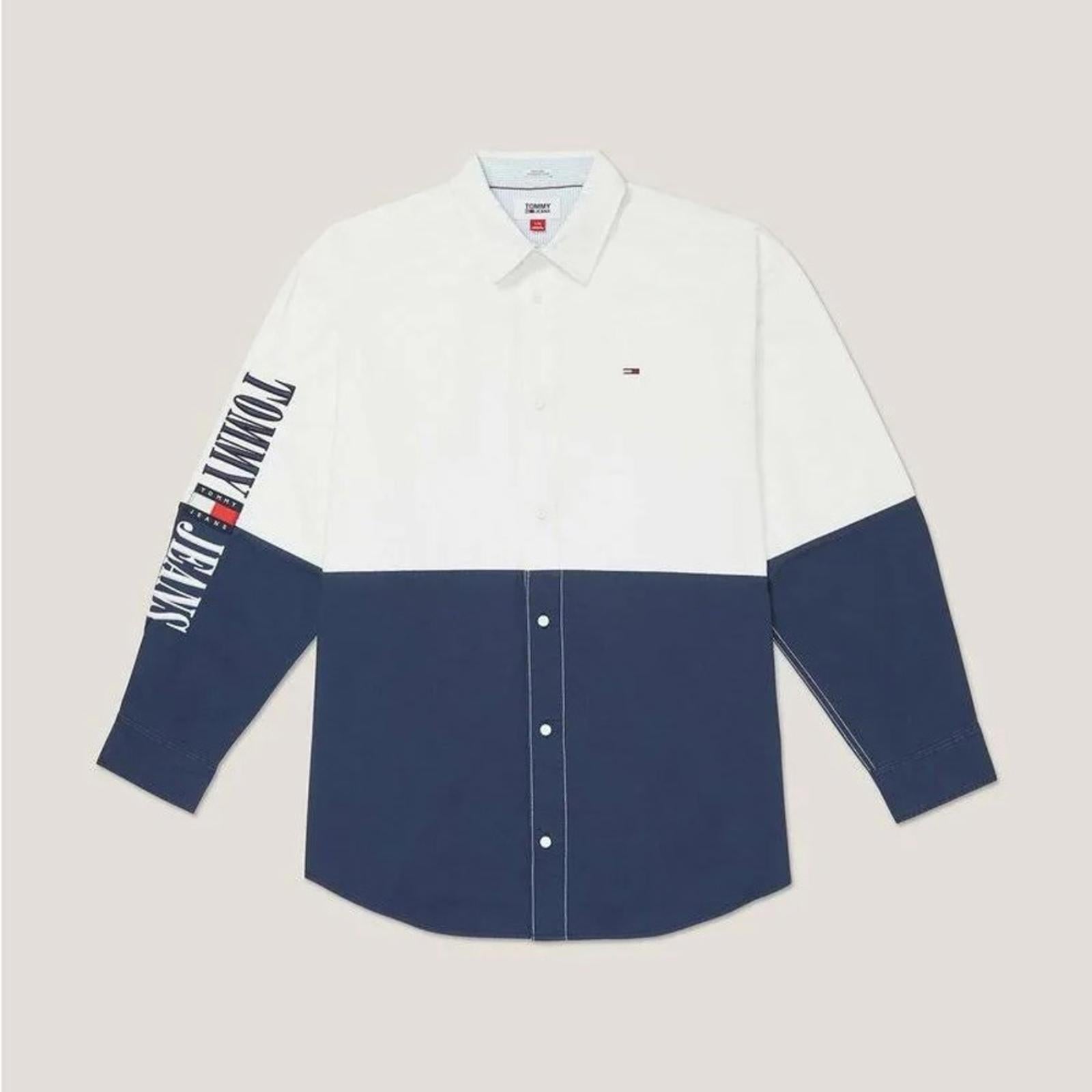 Tommy Hilfiger Adaptive Archive Color-Blocked Relaxed Shirt, White Size S NWT