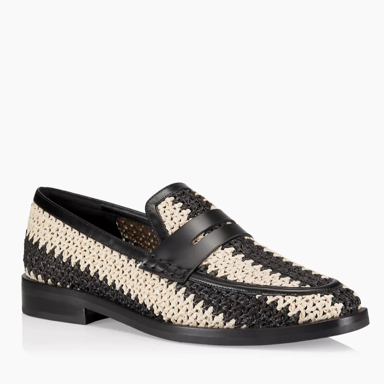 3.1 Phillip Lim Alexa Raffia & Leather Penny Loafers in Antique White/Black NEW