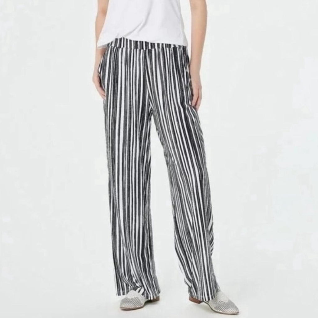 Elizabeth&Clarke Black Stripe Pull-On Wide Leg Pants, Size S, New in Packaging