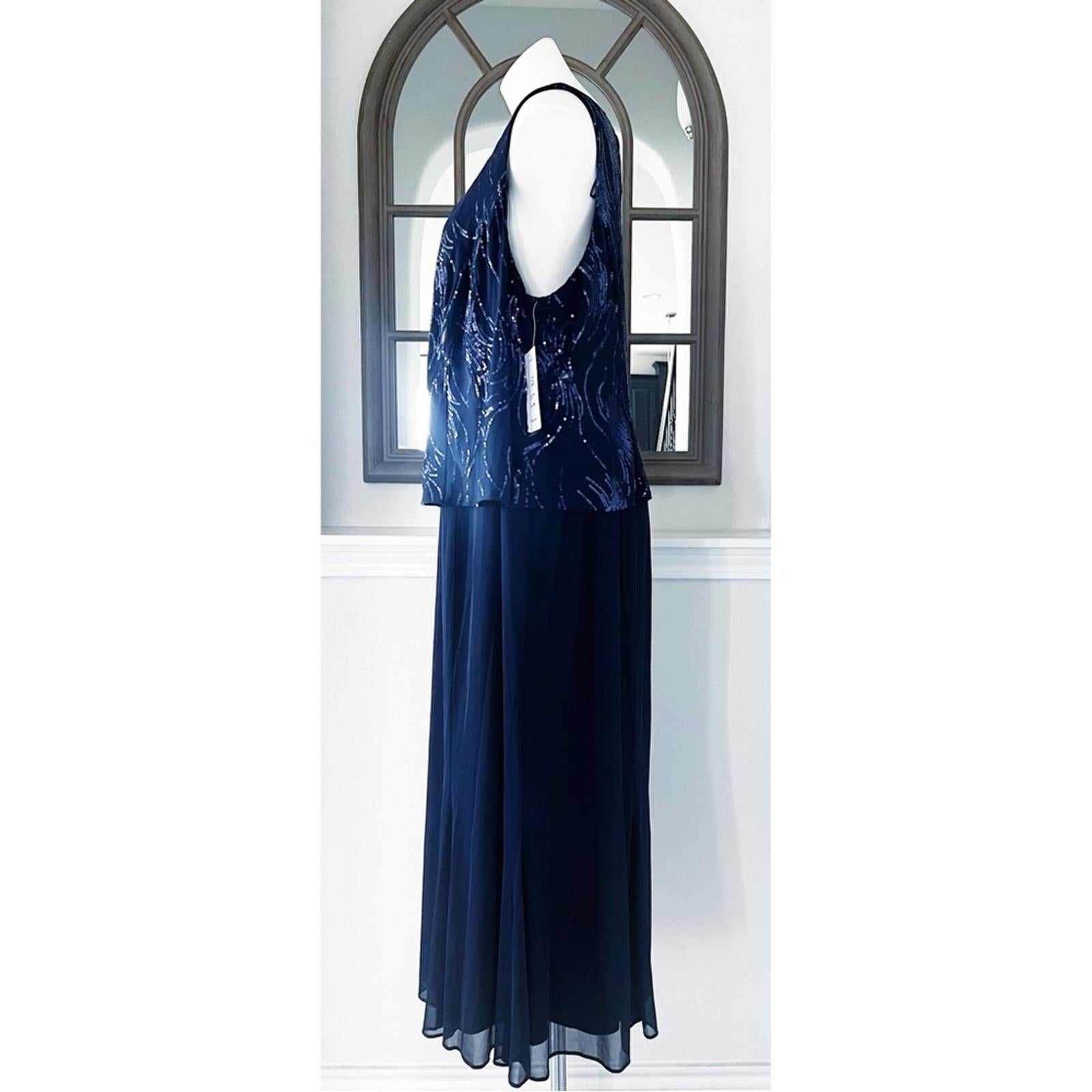 Alex Evenings Navy Chiffon Dress w/Sequin Embellished Overlay Size 20W New w/Tag
