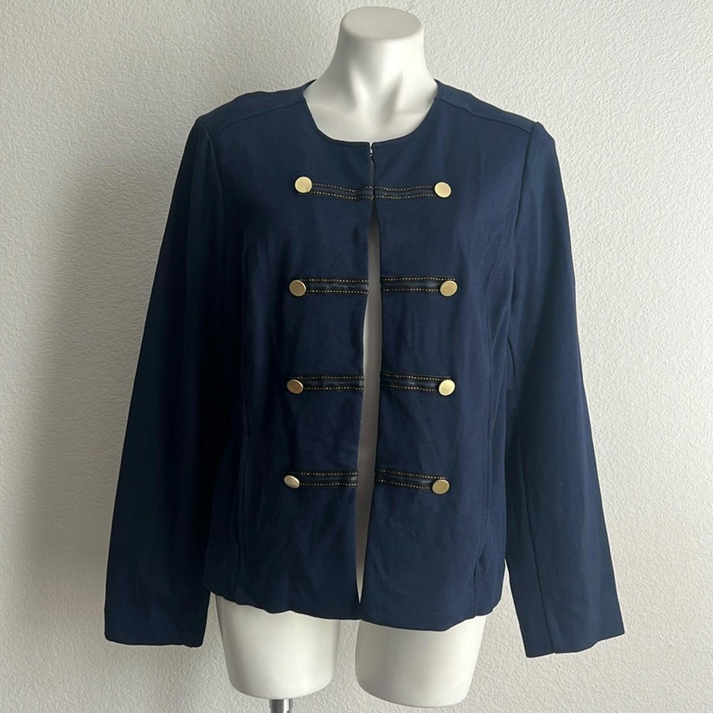 Chico's Military Long Sleeve Jacket in Deep Navy, Size 3 (16/18), Retail $149
