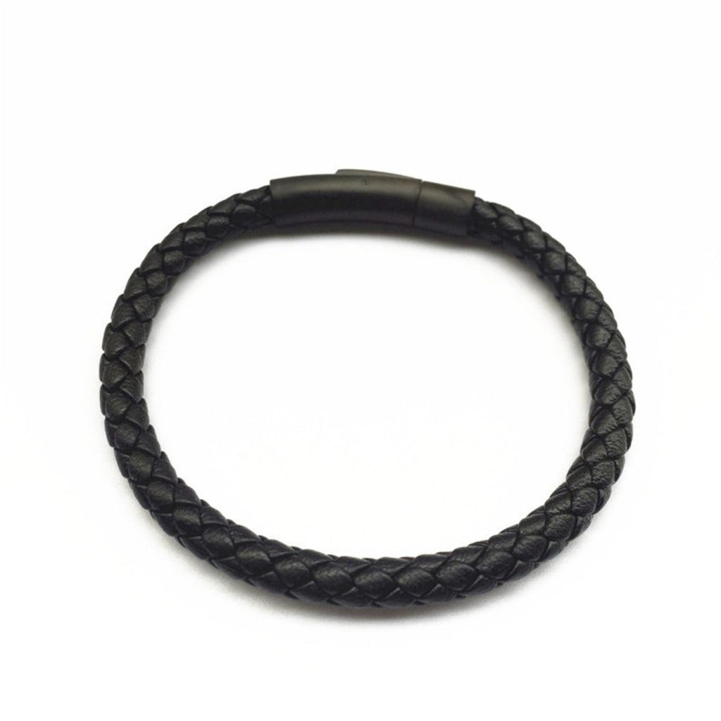 Macy’s Black Leather Bangle Bracelet in Stainless Steel New w/Tag Retail $110