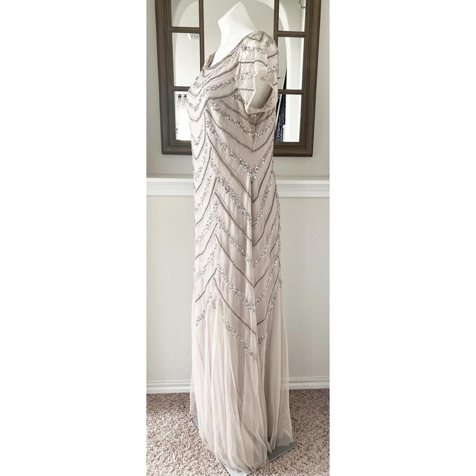 Adrianna Papell Women's Chevron Bead Gown Maxi Dress Size 16, New w/Tag $249