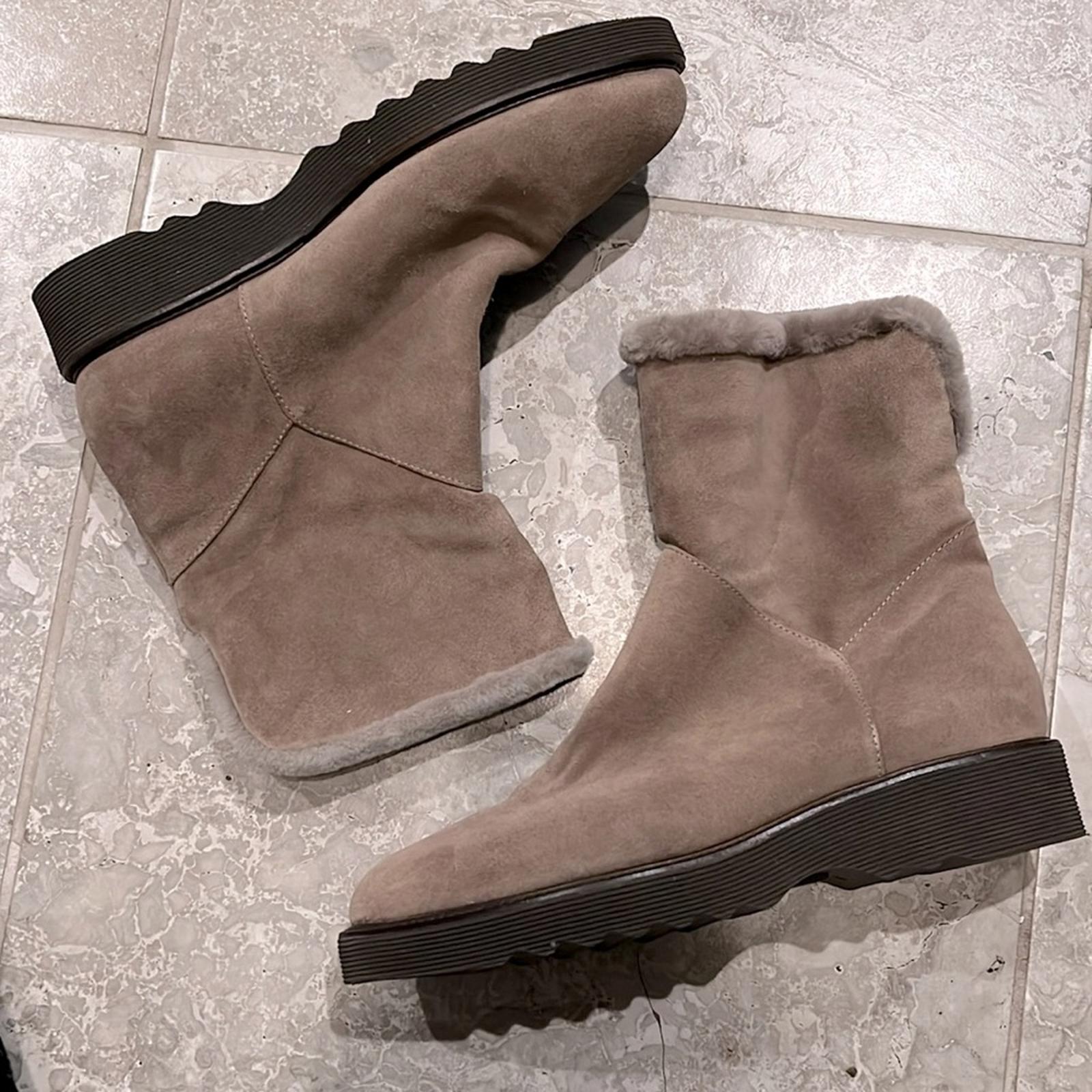 Aquatalia Kimberly Weatherproof Suede & Shearling Booties, Size 12 Made in Italy
