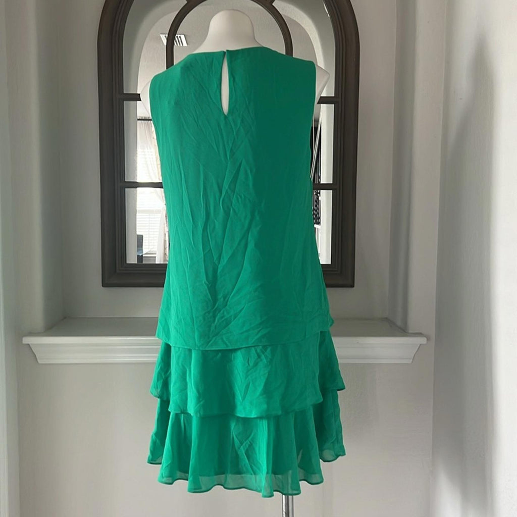 Lauren Ralph Lauren Round Neck Georgette Ruffled Shift Dress, Green Size 8 NWT