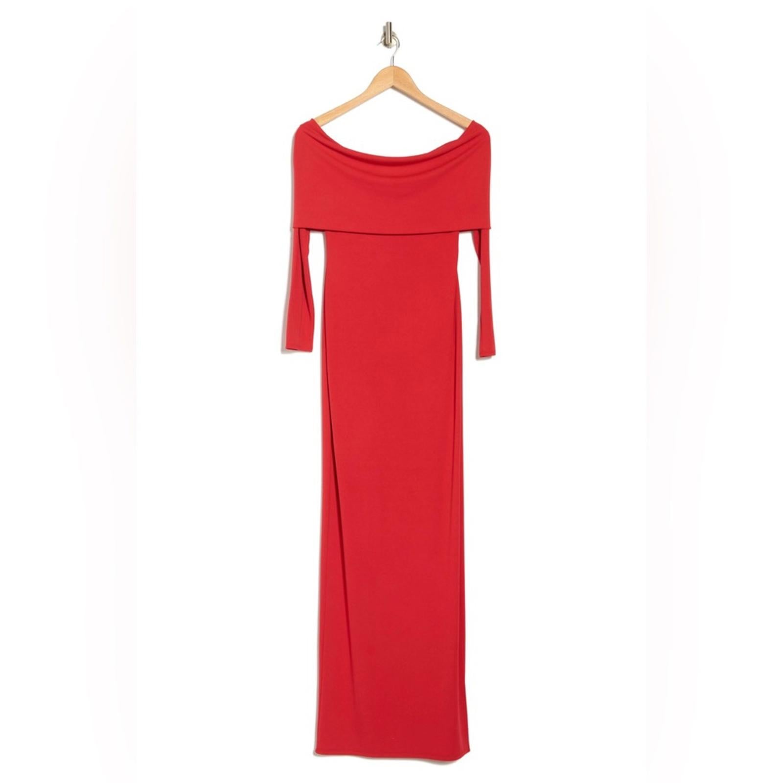 Alice+Olivia Coretta Off-the-Shoulder Long Sleeve Maxi Dress in Red, NWT, Size L