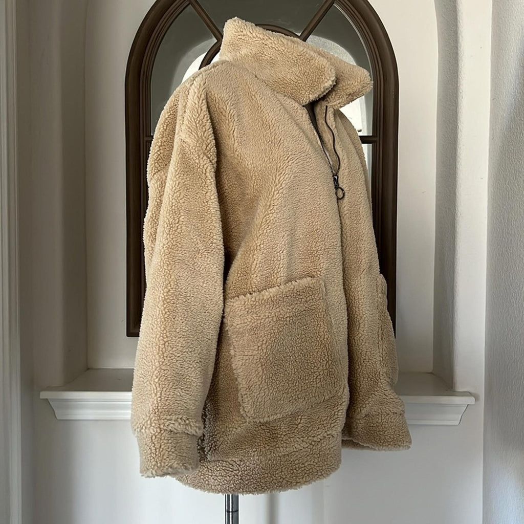 ASOS Wednesday's Girl Curve Teddy Coat in Beige, Size UK 22, US 18 NEW w/Tag