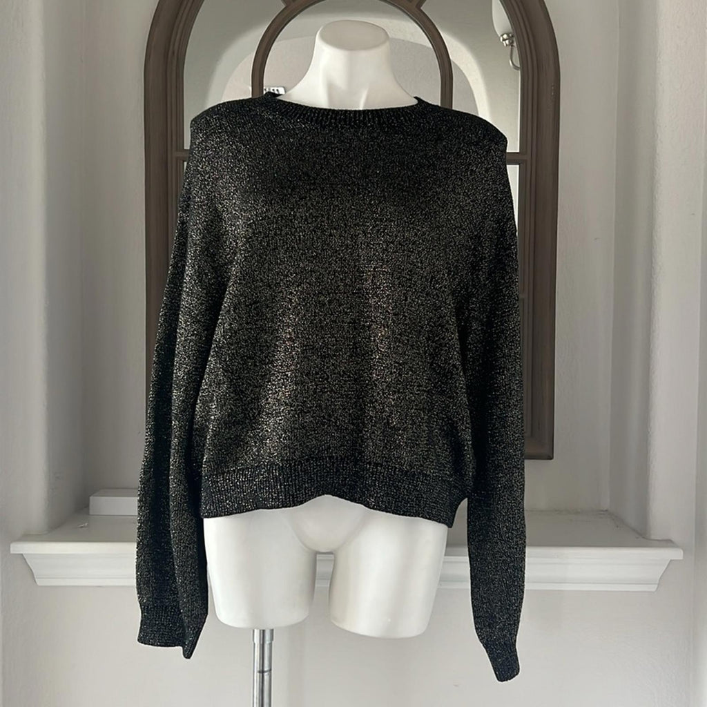 Velvet by Graham & Spencer Hallie Metallic Crewneck Sweater, Black/Gold L NWT