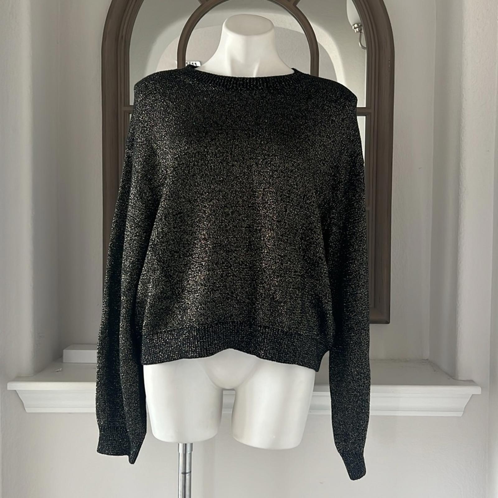 Velvet by Graham & Spencer Hallie Metallic Crewneck Sweater, Black/Gold L NWT