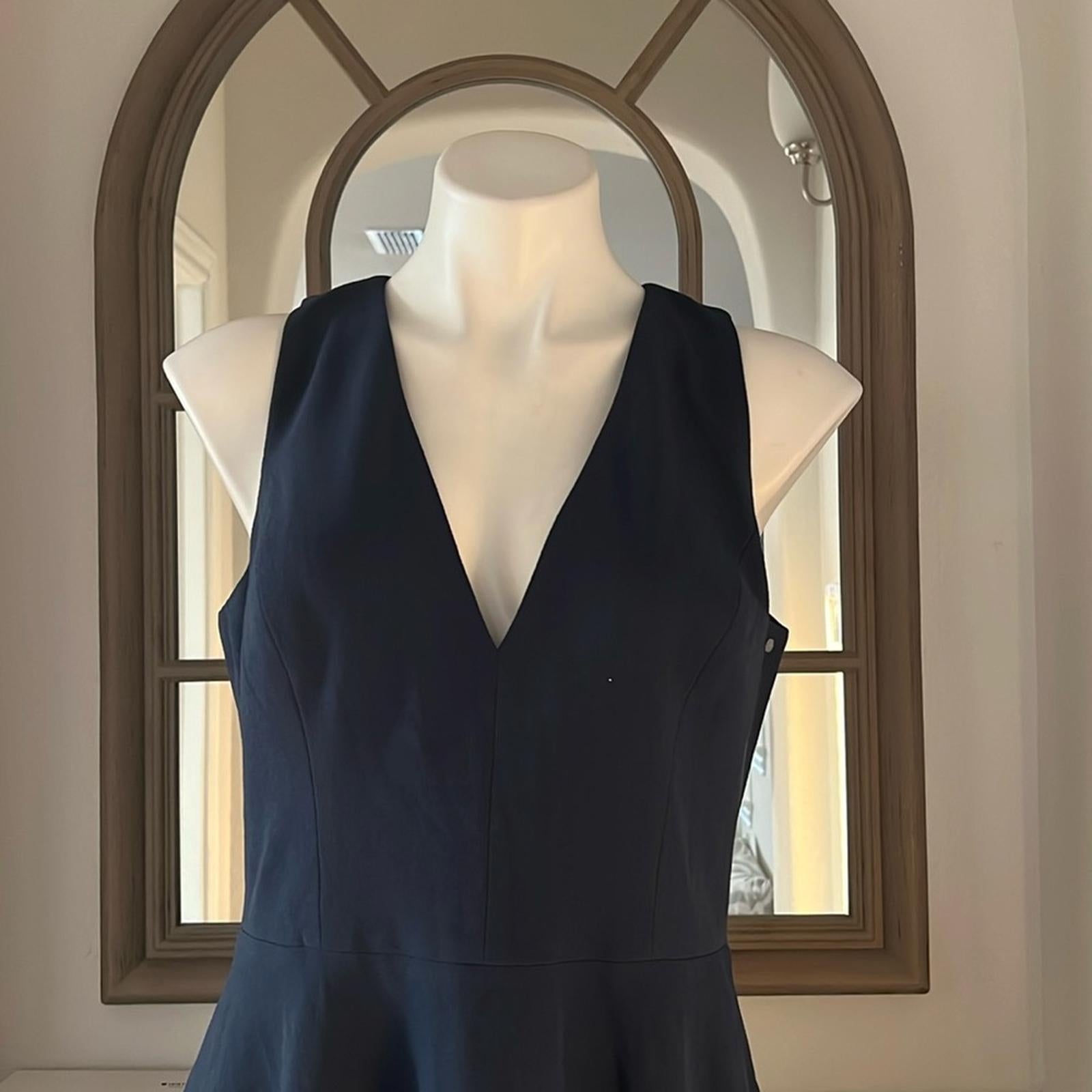 NEW Dress the Population Catalina Plunging V-Neck Dress, Midnight Blue Size L