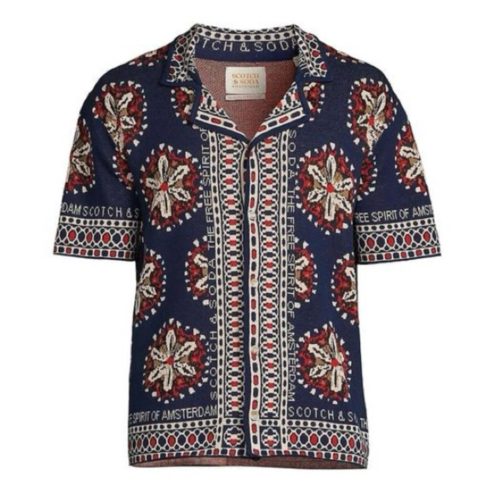Scotch & Soda Jacquard Short-Sleeve Camp Shirt Textured Pattern Size L New w/Tag