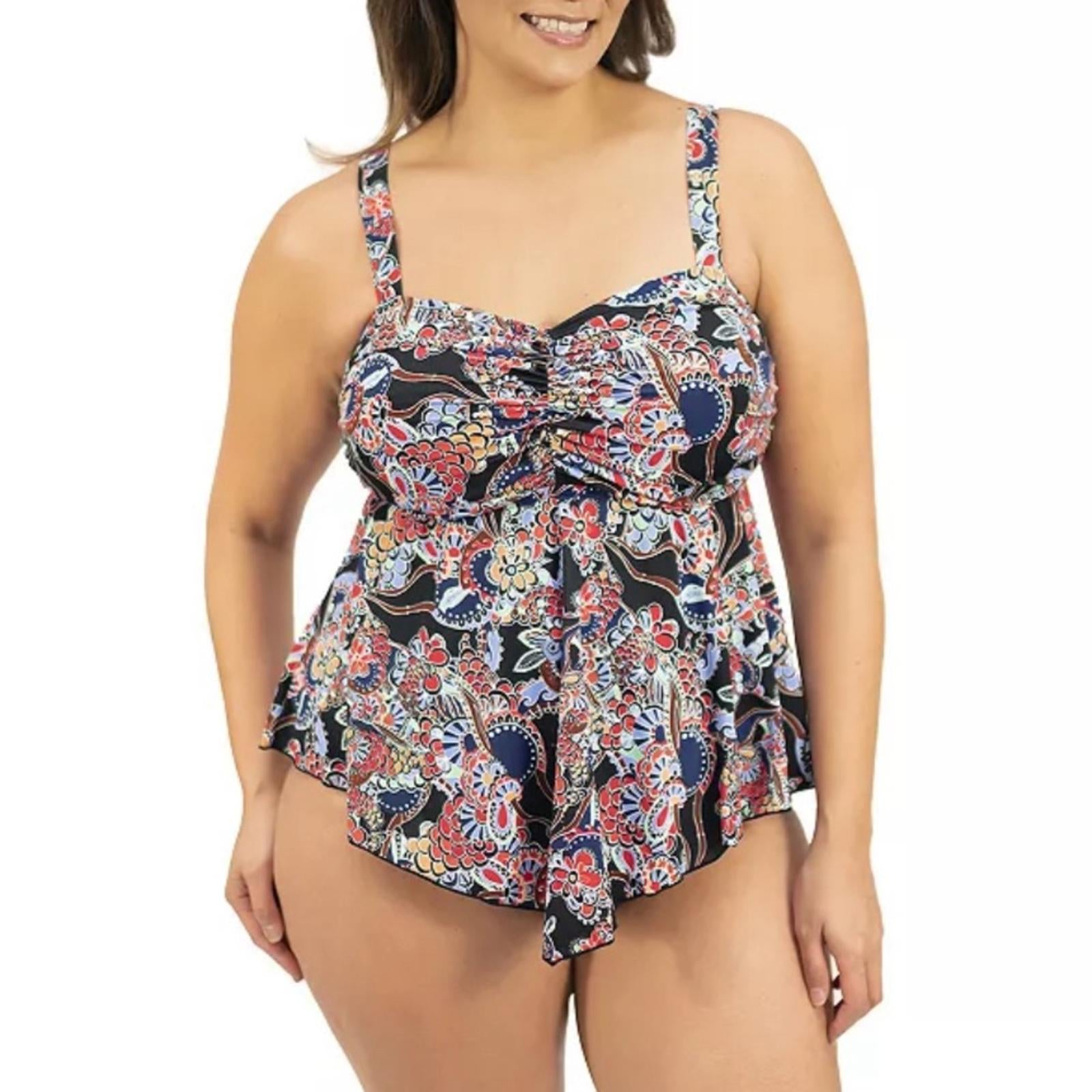 A Shore Fit Bliss V-Hem Bandeau Swim Top, D & E-Cup Fit, Size 24W New w/Tag