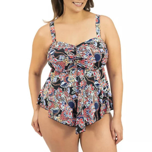 A Shore Fit Bliss V-Hem Bandeau Swim Top, D & E-Cup Fit, Size 24W New w/Tag