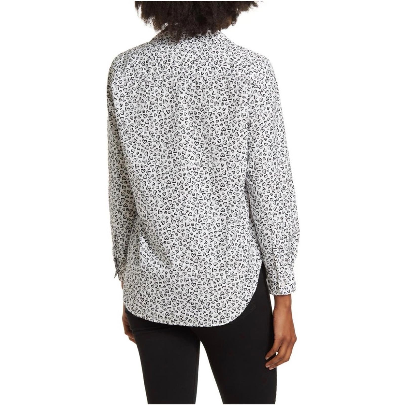 Frank & Eileen Shirt Heart Print Woven Button Up, White Grey Black Size XS NWT