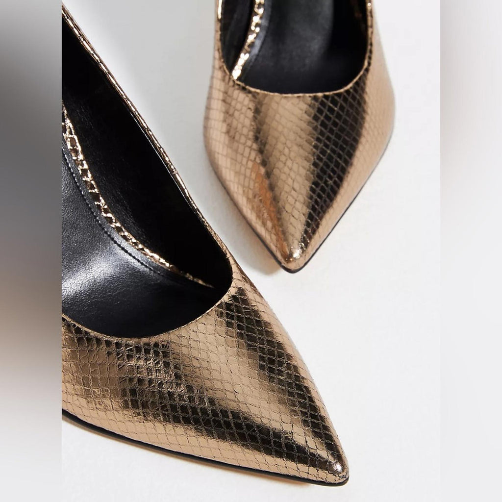 Marc Fisher LTD Sassie Metallic Stiletto Pumps, Gold, Size 7.5M Retail $150