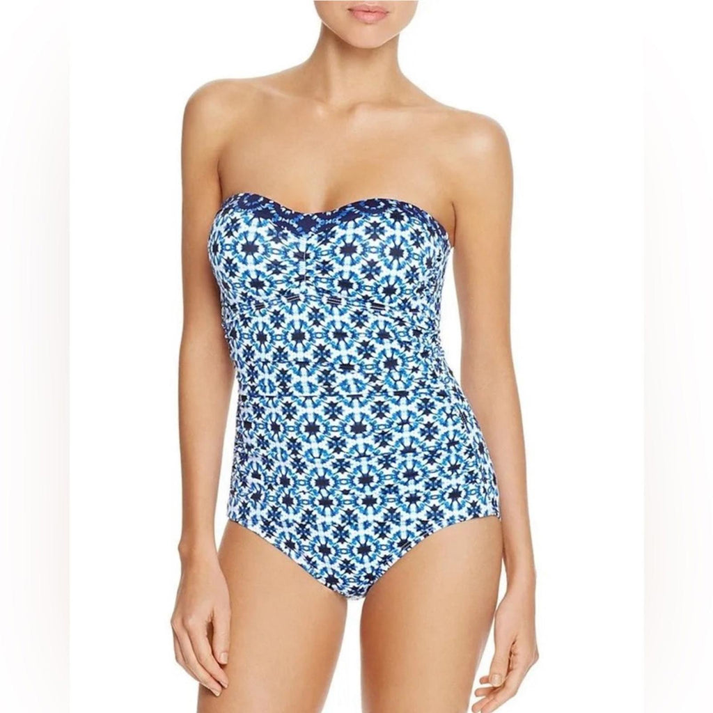 Tommy Bahama Swim Pansy Shirred Bandeau One Piece Swimsuit, Size 6 Excellent!