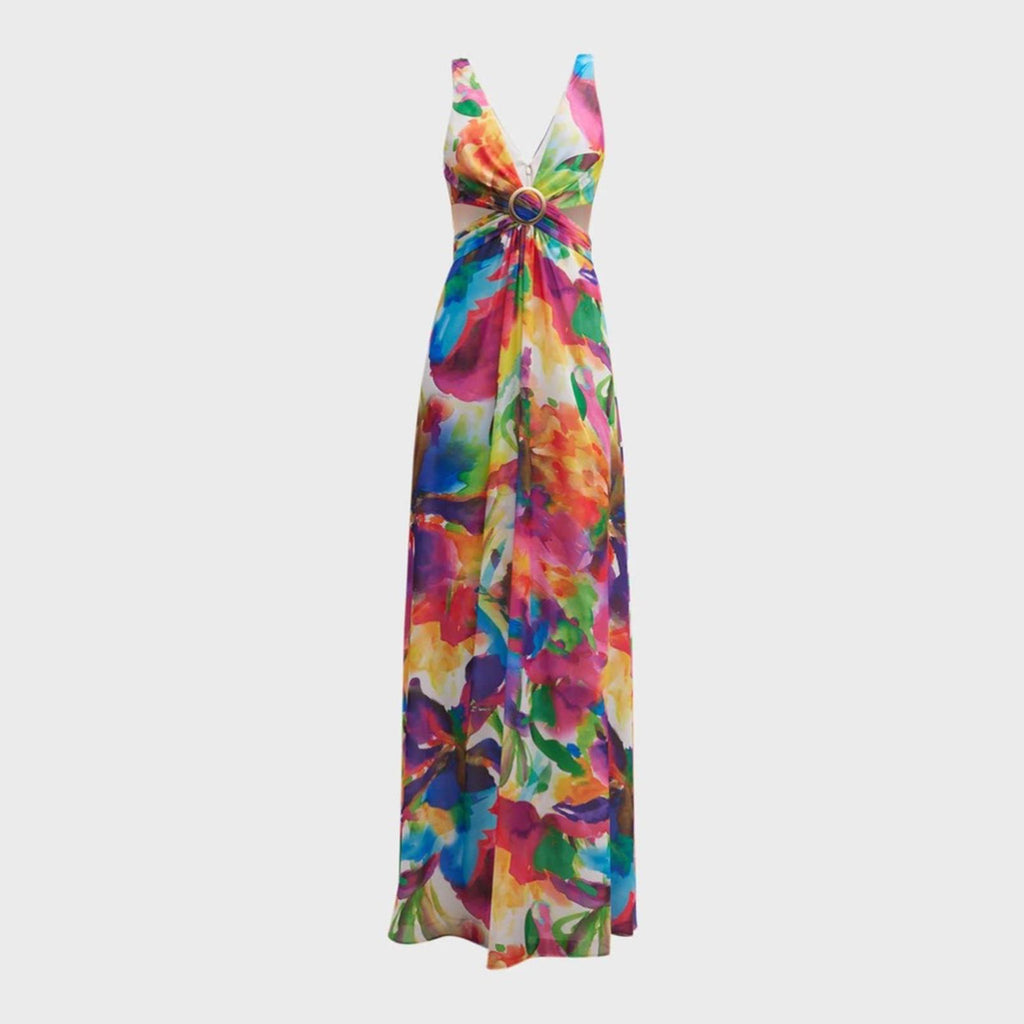 Liv Foster Side Cut-Out O-Ring Dress V-Neckline Sleeveless Gown Size 2 NEW w/Tag