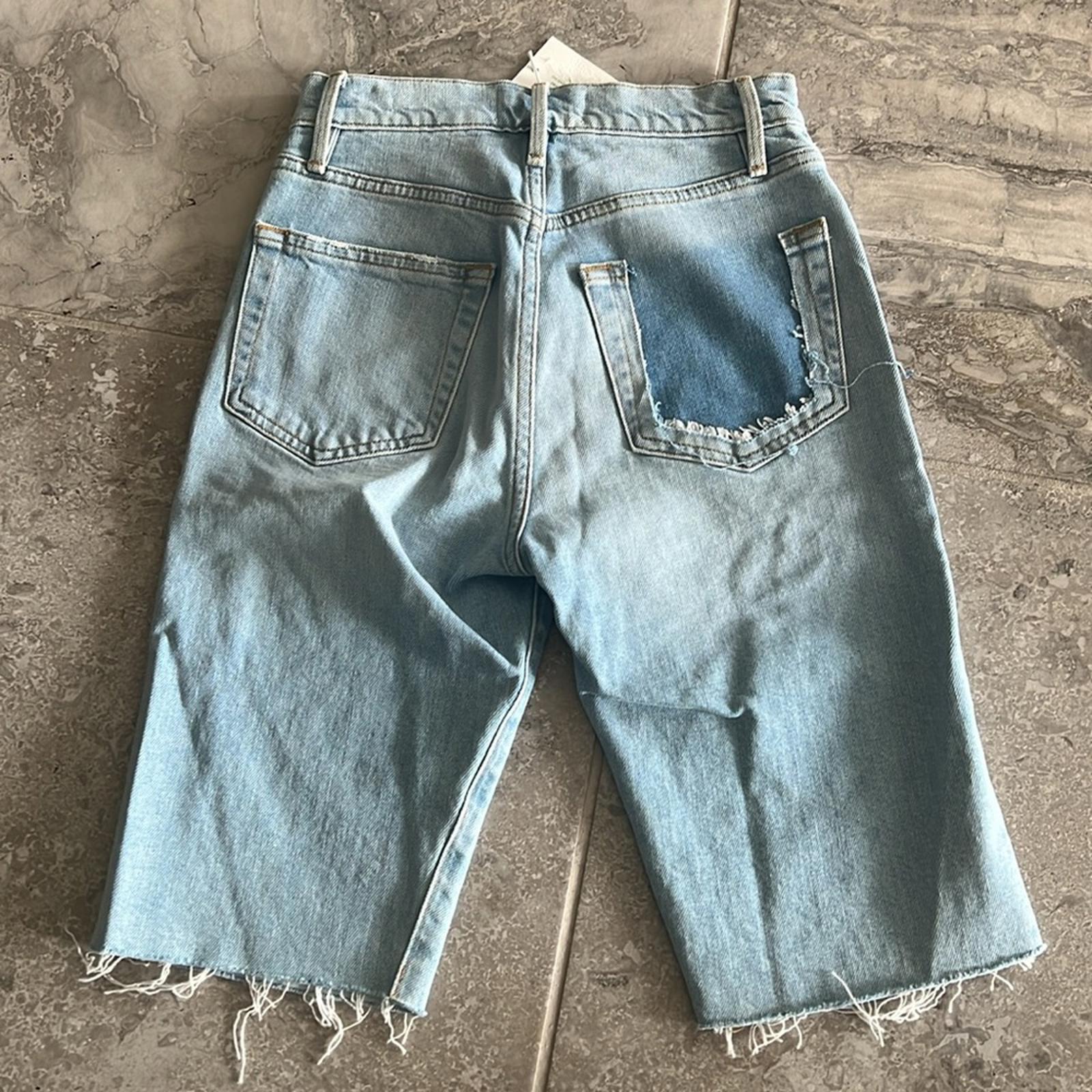 FRAME Denim Le Vintage Bermuda Raw Edge Jean Shorts in Blue Size 23 NWT $195