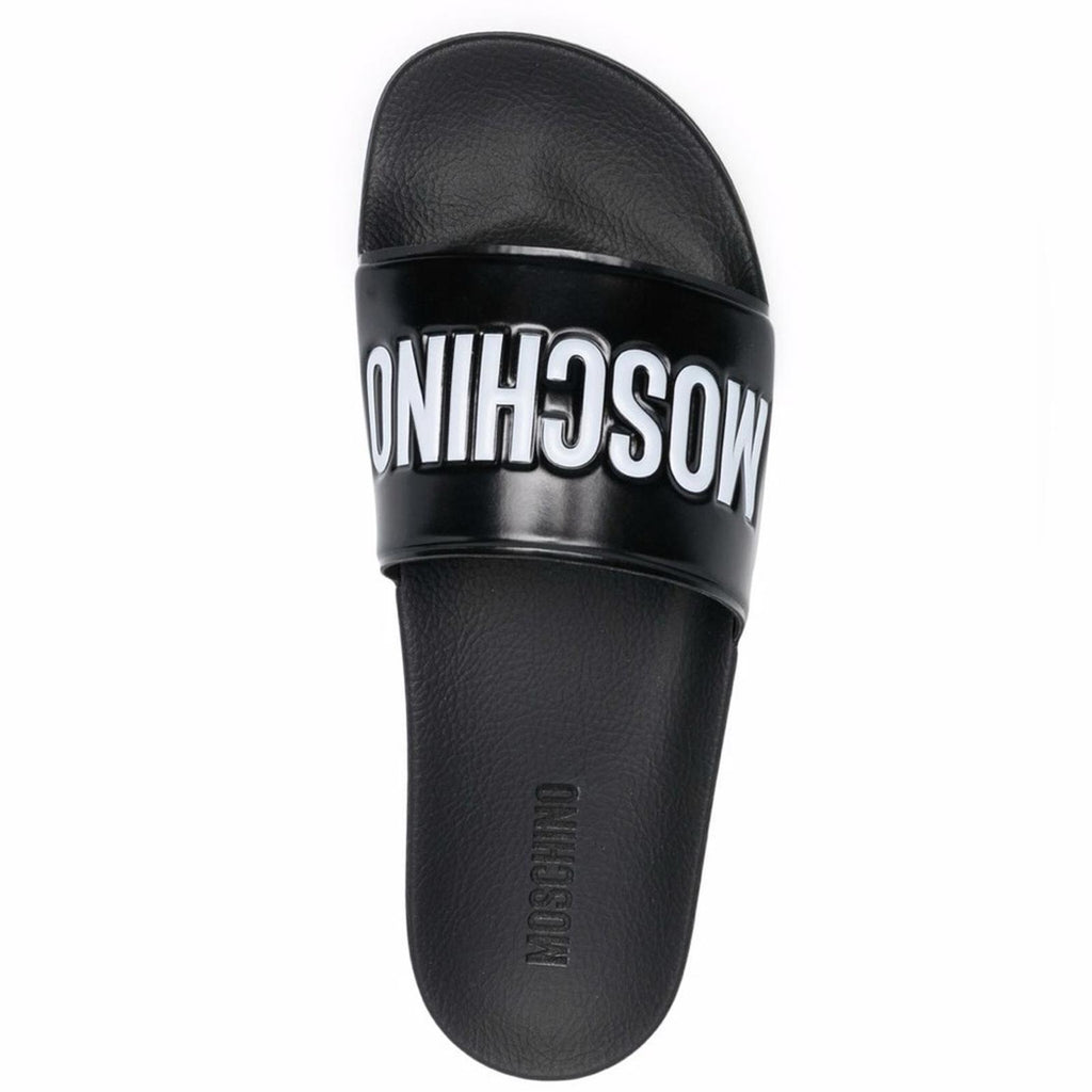 Moschino Logo-Print Slides in Black Size 35 New in Box w/DustBag