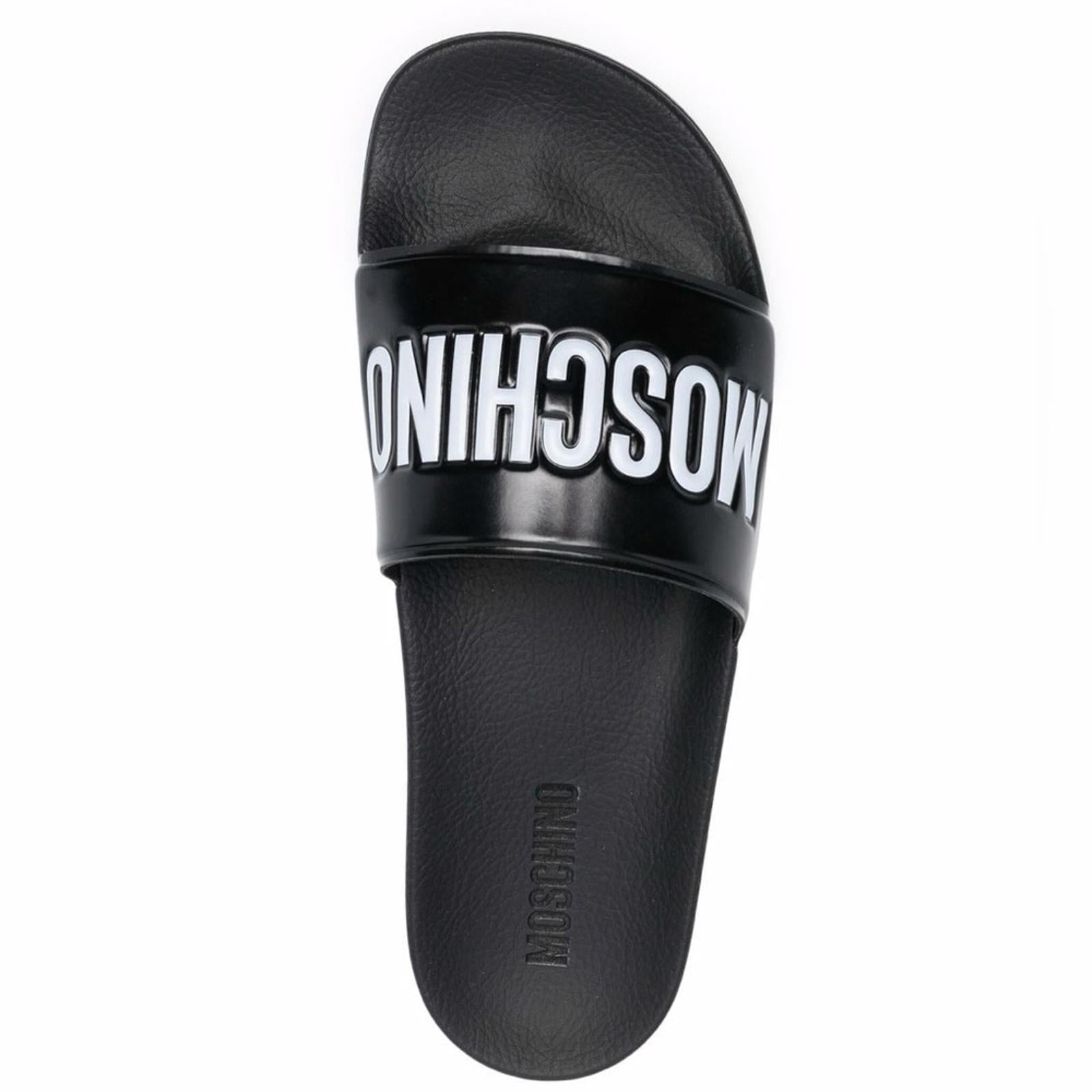 Moschino Logo-Print Slides in Black Size 35 New in Box w/DustBag