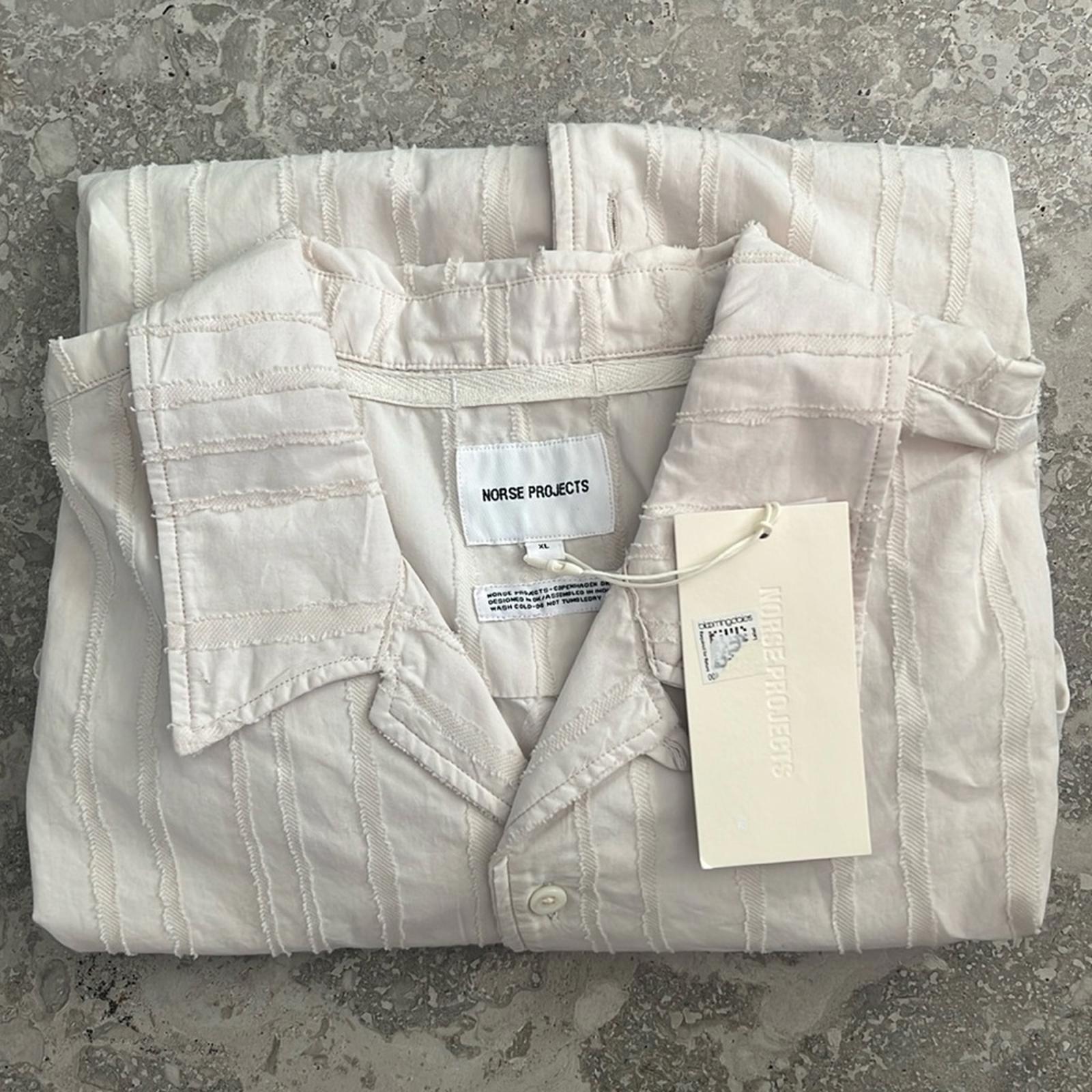Norse Projects Carsten Stripe Relaxed Shirt in Marble White Size XL NWT $250